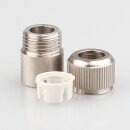 M10x1 Zugentlastung aus Metall edelstahloptik 3-teilig mit Innengwinde und Klemmeinsatz