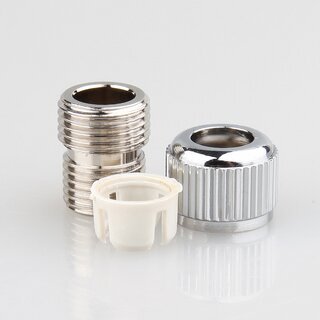 M10x1 Zugentlastung aus Metall verchromt 3-teilig mit Auengewinde und Klemmeinsatz