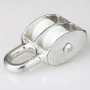 Doppelte Umlenkrolle / Blockseilrolle 20 mm aus Zinkdruckguss, verzinkt – Nylonrollen, für Kabel bis Ø 6 mm