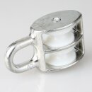 Doppelte Umlenkrolle / Blockseilrolle 20 mm aus Zinkdruckguss, verzinkt – Nylonrollen, für Kabel bis Ø 6 mm