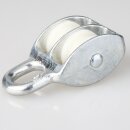 Doppelte Umlenkrolle / Blockseilrolle 25 mm aus Zinkdruckguss, verzinkt – Nylonrollen, für Kabel bis Ø 7 mm