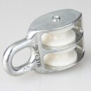 Doppelte Umlenkrolle / Blockseilrolle 25 mm aus Zinkdruckguss, verzinkt – Nylonrollen, für Kabel bis Ø 7 mm