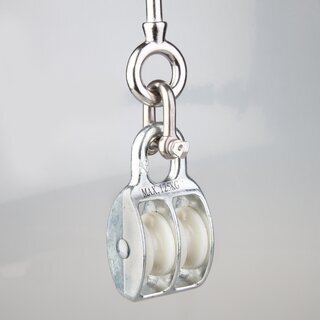 Doppeltes Umlenkrollen-Set / Blockseilrolle 25 mm mit Augbolzen & Schkel &ndash; fr Kabel bis  7 mm