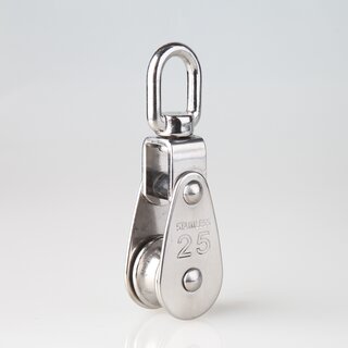 Umlenkrolle / Blockseilrolle Edelstahl  25 mm mit drehbarem Wirbel &ndash; fr Kabel und Seile bis  10 mm