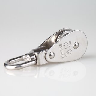 Umlenkrolle / Blockseilrolle Edelstahl  32 mm mit drehbarem Wirbel &ndash; fr Kabel und Seile bis  10 mm