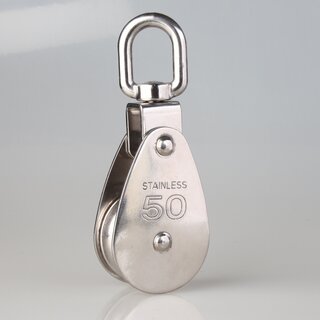Umlenkrolle / Blockseilrolle Edelstahl  50 mm mit drehbarem Wirbel &ndash; fr Kabel und Seile bis  10 mm