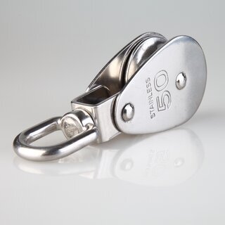 Umlenkrolle / Blockseilrolle Edelstahl  50 mm mit drehbarem Wirbel &ndash; fr Kabel und Seile bis  10 mm