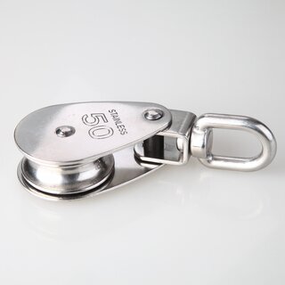 Umlenkrolle / Blockseilrolle Edelstahl  50 mm mit drehbarem Wirbel &ndash; fr Kabel und Seile bis  10 mm