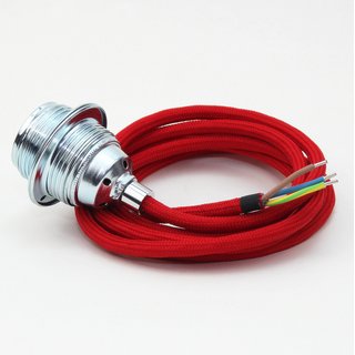Textilkabel Lampenpendel rot E27 Metallfassung inkl. Klemmnippel Zugentlaster Metall verchromt