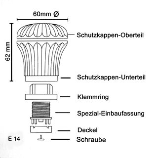 Hpler E14/230V Fassung Diamantschliffkappen-Set rot