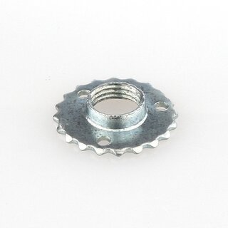 M10x1 Zackenscheibe mit Ansatz  23x4,5 mm, Metall verzinkt, 3 Befestigungslcher