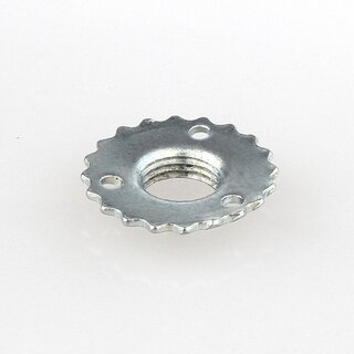M10x1 Zackenscheibe mit Ansatz  23x4,5 mm, Metall verzinkt, 3 Befestigungslcher