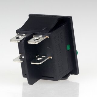 Einbau-Wippschalter grn beleuchtet 2-polig EIN/AUS 30x22mm 250V/16A mit PVC-Schutzkappe