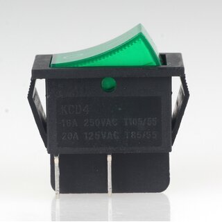 Einbau-Wippschalter grn beleuchtet 2-polig EIN/AUS 30x22mm 250V/16A mit PVC-Schutzkappe