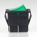 Beleuchteter Wippschalter 2-polig, grüne LED, 250V/16A, mit PVC-Schutzkappe