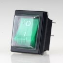 Beleuchteter Wippschalter 2-polig, grüne LED, 250V/16A, mit PVC-Schutzkappe