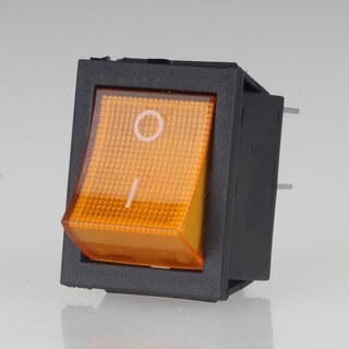 Beleuchteter Wippschalter 2-polig, gelbe LED-Wippe, 250V/16A, mit PVC-Schutzkappe