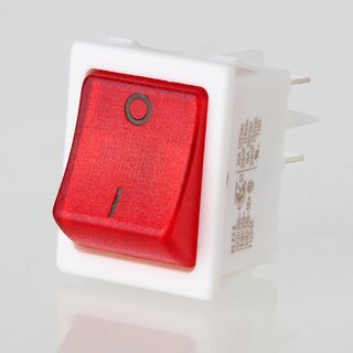 interBr Wippschalter 2-polig, rot beleuchtet, 250V/16A, 30x22 mm, weies Gehuse