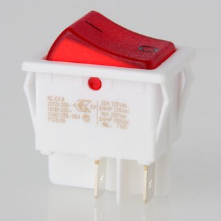interBr Wippschalter 2-polig, rot beleuchtet, 250V/16A, 30x22 mm, weies Gehuse