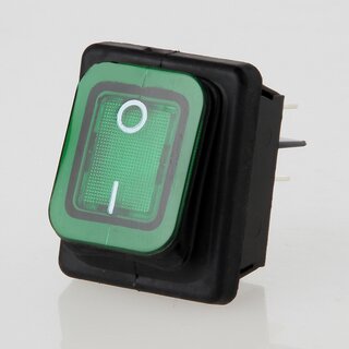 interBr Wippschalter 2-polig, IP65 spritzwassergeschtzt, grn beleuchtet, 250V/16A, 30x22 mm
