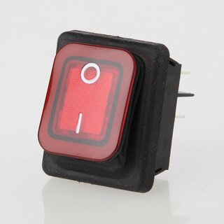 interBr Wippschalter 2-polig, IP65 spritzwassergeschtzt, rot beleuchtet, 250V/16A, 30x22 mm