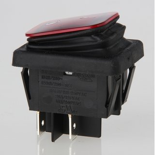 Wippschalter rot beleuchtet 2-polig 30x22 mm 250V/16A IP65
