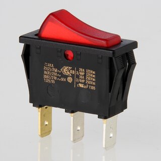 interBr Wippschalter 1-polig, rot beleuchtet, 250V/16A, 30x11 mm