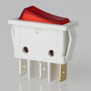 interBr Wippschalter 1-polig, rot beleuchtet, 250V/16A, 30x11 mm, weies Gehuse