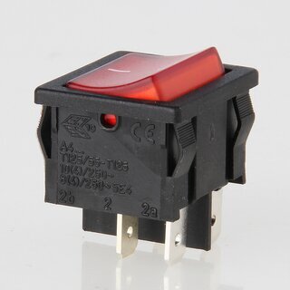 interBr Wippschalter 2-polig, rot beleuchtet, 250V/10A, 19x22 mm