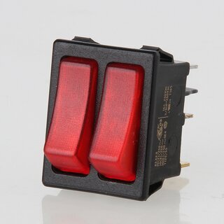 interBr Wippschalter 2x1-polig, Serienschalter, rot beleuchtet, 250V/16A, 30x22 mm