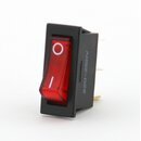 Wippschalter 1-polig, rot beleuchtet, 250V/10A, 31,6x11 mm