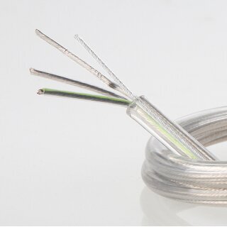 PVC-Lampenkabel Rundkabel transparent 3-adrig 3x0,75 mm FEP/PVC mit integriertem Stahlseil als Zugentlastung - Meterware