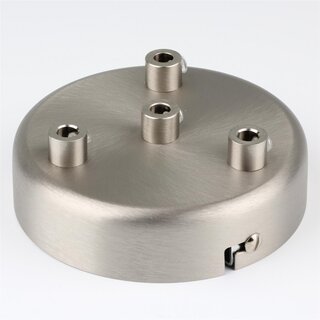 Lampen Zier-Baldachin Metall edelstahloptik  100 mm fr 4 Lampenpendel mit Metall-Zugentlaster