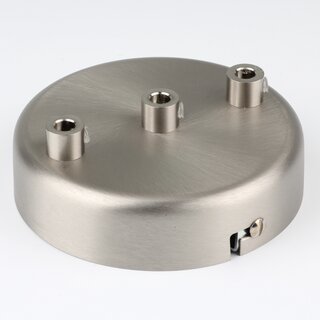 Lampen Zier-Baldachin Metall edelstahloptik  100 mm fr 3 Lampenpendel mit Metall-Zugentlaster