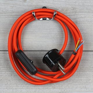 Textilkabel Anschlussleitung 2-5m orange mit Schalter u. Schutzkontakt Winkelstecker