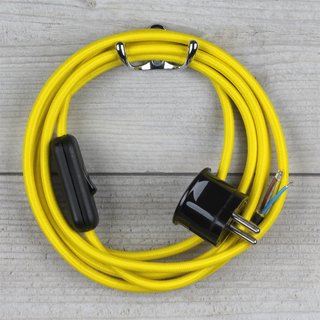 Textilkabel Anschlussleitung 2-5m neon-gelb Schalter u. Schutzkontakt Winkelstecker
