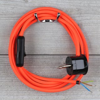 Textilkabel Anschlussleitung 2-5m neon-rot Schalter u. Schutzkontakt Winkelstecker