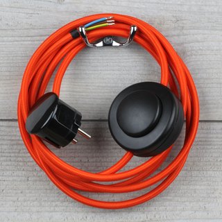 Textilkabel Anschlussleitung 2-5m orange mit Fuschalter und Schutzkontakt-Stecker