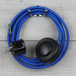 Textilkabel Anschlussleitung 2-5m dunkel-blau mit Fuschalter und Schutzkontakt-Stecker
