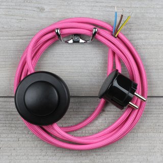 Textilkabel Anschlussleitung 2-5m pink mit Fuschalter und Schutzkontakt-Stecker