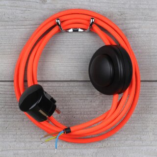 Textilkabel Anschlussleitung 2-5m neon-rot mit Fußschalter und Schutzkontakt-Stecker