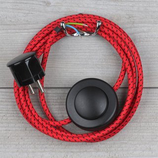 Textilkabel Anschlussleitung 2-5m rot-schwarz mit Fuschalter und Schutzkontakt-Stecker