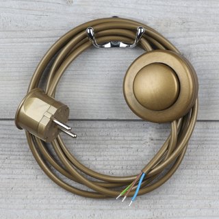 Lampen Anschlussleitung gold 2-5m mit Fuschalter und Schutzkontakt-Stecker