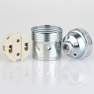 E27 Premium Metall-Lampenfassung verchromt ohne Auengewinde mit Keramikkern M10x1 IG 250V/4A