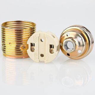 E27 Premium Metall-Lampenfassung vermessingt mit Auengewinde und Keramikkern M10x1 IG 250V/4A