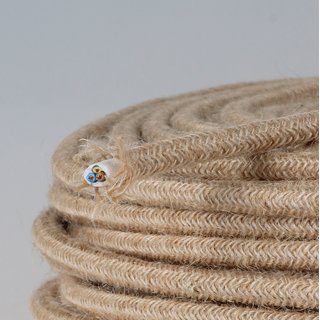 Textilkabel Stoffkabel Hanf Jute beige 3-adrig 3x0,75 Schlauchleitung 3G 0,75 H03VV-F