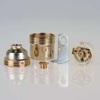 E27 Premium Metall-Fassung vermessingt mit Winkel und 6-kant Trompetennippel