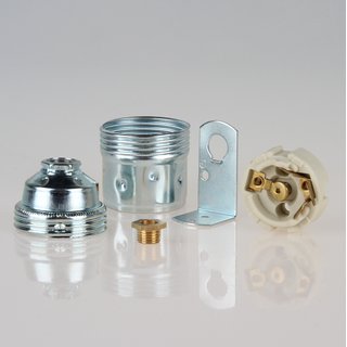 E27 Premium Metall-Fassung verchromt mit Winkel und 6-kant Trompetennippel