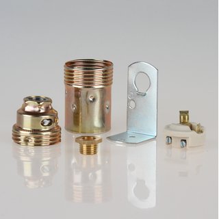 E14 Premium Metall-Fassung vermessingt mit Winkel und 6-kant Trompetennippel