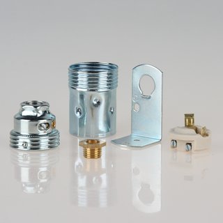 E14 Premium Metall-Fassung verchromt mit Winkel und 6-kant Trompetennippel